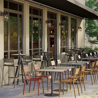 Urban Bistro Table with Sand-Colored Legs and Tropical Wood Top - 70 x 70 cm