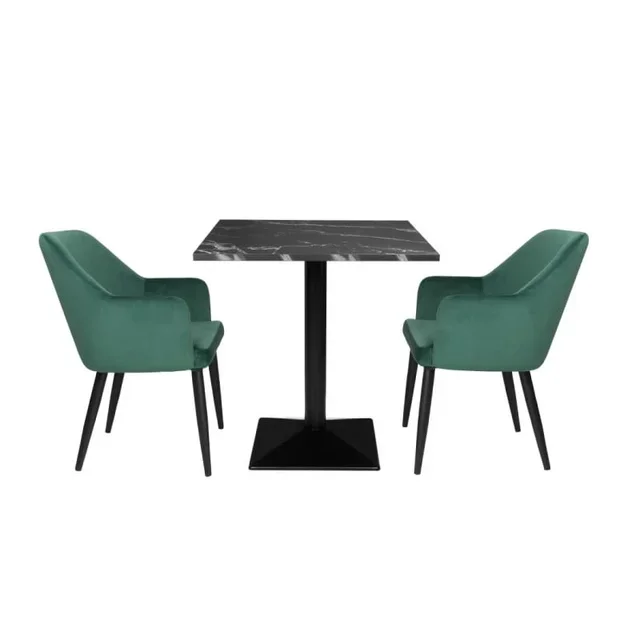 Square Dining Table 70x70 cm - Black Stone Look