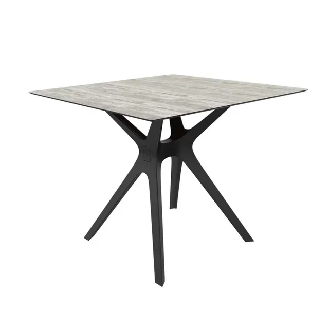 Square Solid Wood Table Black Metal Legs 90x90 cm