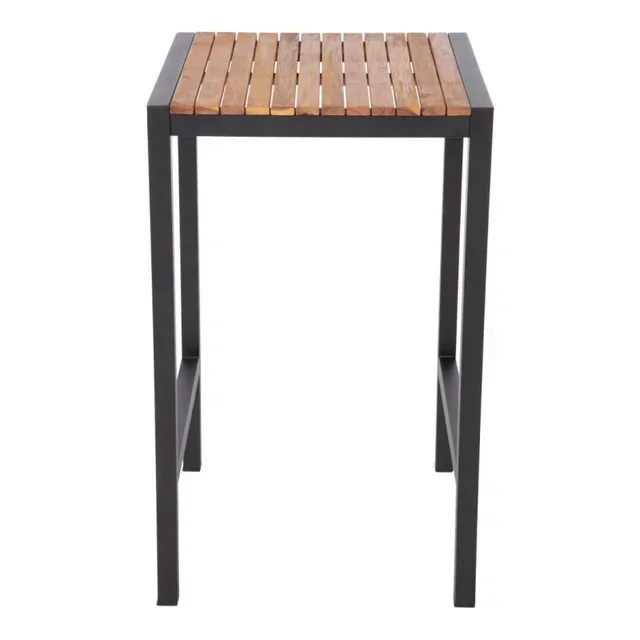 Mesa de Pé Quadrada Aço e Madeira de Acácia 60 cm