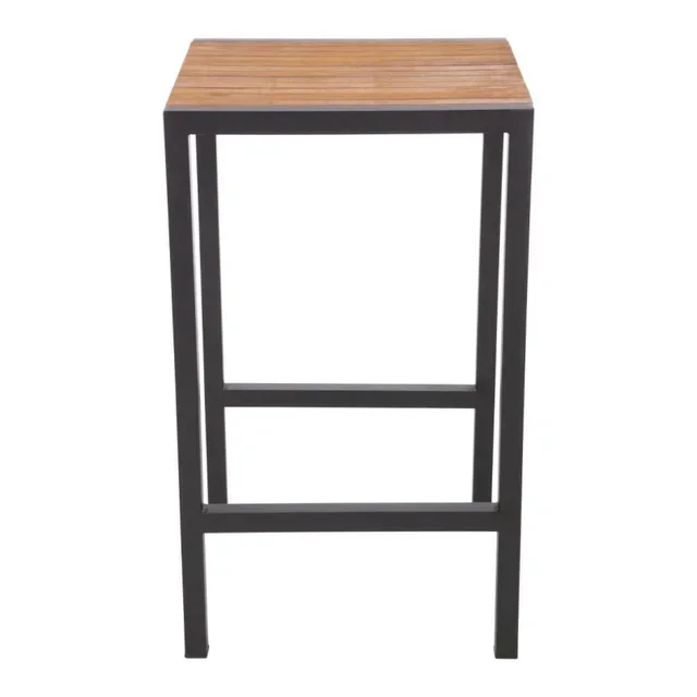 Tavolo Alto Quadrato Acciaio e Legno di Acacia 60 cm