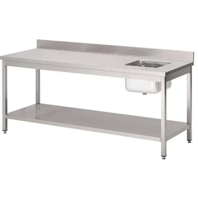 Professional Work Table with Integrated Right Sink and Stainless Steel Backsplash - Dimensions 1600 x 700 mm
