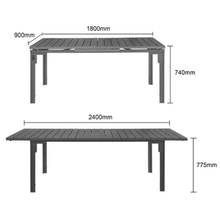 Tavolo Allungabile a Doghe Valletta Grigio - 1800-2400 mm