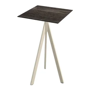Table Haute Infinity Tripod 70x70 cm - Pied Sable et Plateau Bois Riverwashed HPL