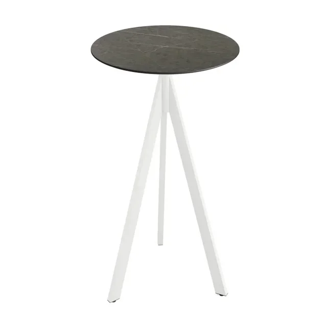 High Table Infinity Tripod White Leg HPL Midnight Marble Round Top 70 cm
