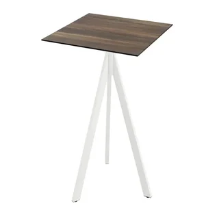 Infinity Tripod Standing Table White Base HPL Tropical Wood Top 70x70 cm