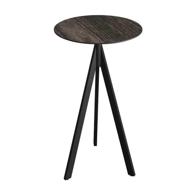 Infinity Tripod High Table Black Leg HPL Riverwashed Wood Top Ø70 cm - Designer Standing Table