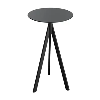 Table Haute Infinity Tripod Piètement Noir Plateau HPL Noir Rond 70 cm