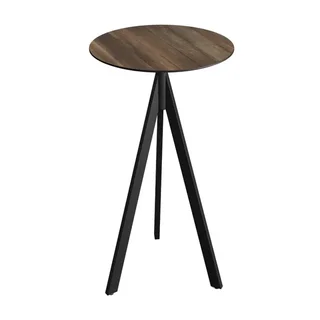 Hoher Tisch Infinity Dreibein Schwarzes Gestell und Kompakte HPL Tischplatte Tropical Wood - Durchmesser 70 cm