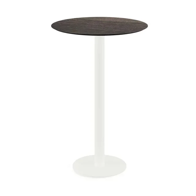 High Standing Table Urban White Base and Riverwashed Wood Top - Diameter 70 cm