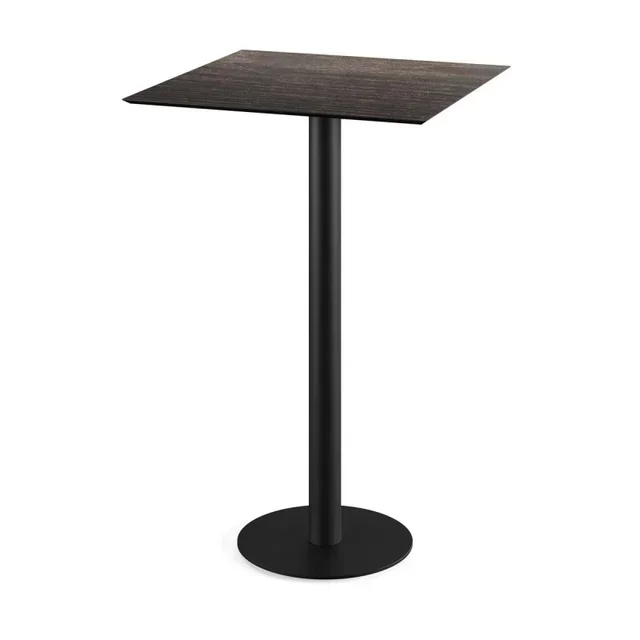 Tavolo Alto Urban Gambe in Metallo Nero e Piano in Legno Riverwashed - 70x70 cm