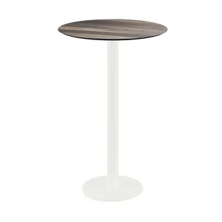 Tavolo Alto Design Base Bianca e Piano Tropical Wood - Diametro 70 cm