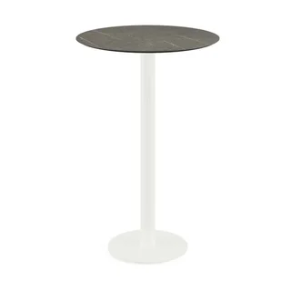 Standing Table Design White Base with Black Marble Effect Top - Diameter 70 cm