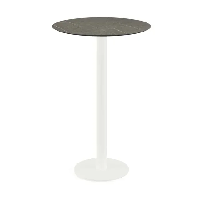 Standing Table Design White Base with Black Marble Effect Top - Diameter 70 cm