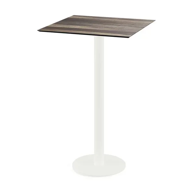 High Table Urban Scandinavian Style White Base Tropical Wood Effect Top - 70 x 70 cm