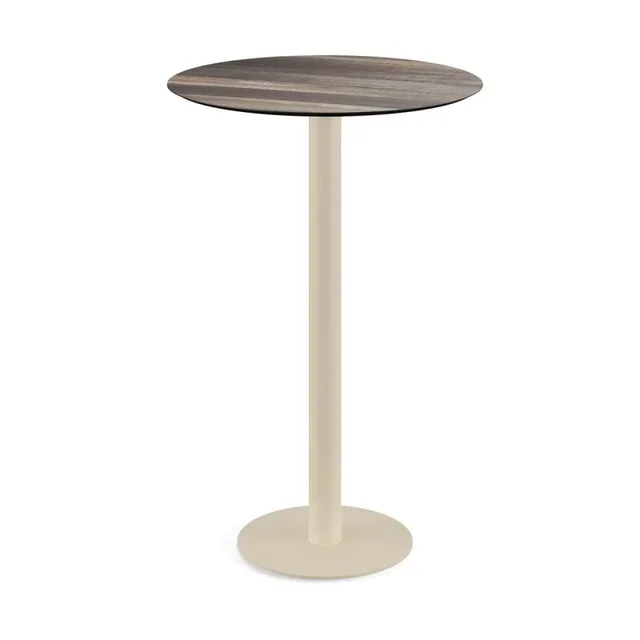 High Table Urban Sandy Base and Tropical Wood Top - Diameter 70 cm