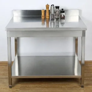 Mesa de Trabajo Profesional de Acero Inoxidable con Peto y Estante - Profundidad 700 mm - Longitud 1200 mm