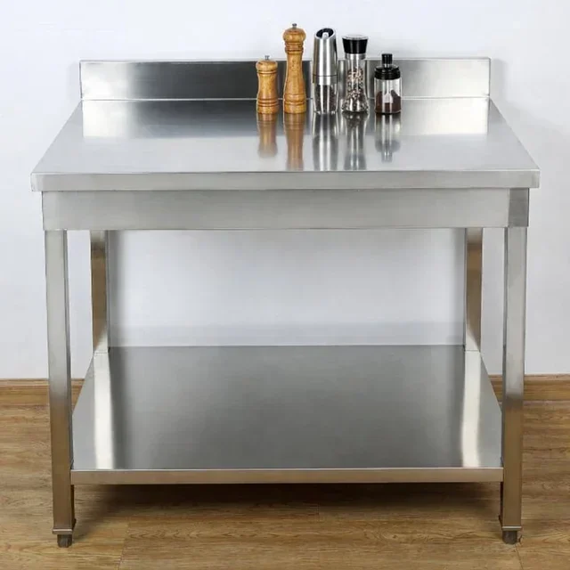 Mesa de Trabajo Profesional de Acero Inoxidable con Peto y Estante - Profundidad 700 mm - Longitud 1200 mm