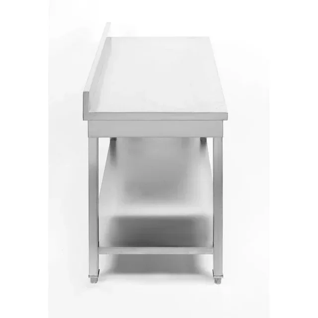 Mesa de Trabajo Profesional de Acero Inoxidable con Peto y Estante - Profundidad 700 mm - Longitud 1200 mm