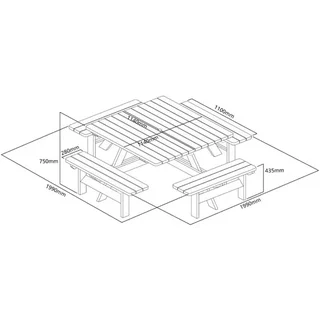 Square Wooden Picnic Table 198 cm
