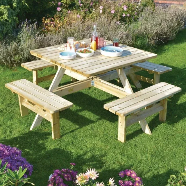Square Wooden Picnic Table 198 cm