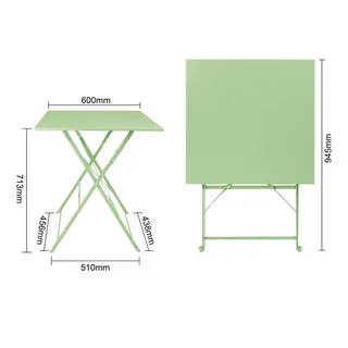 Foldable Square Steel Table Light Green 60 cm