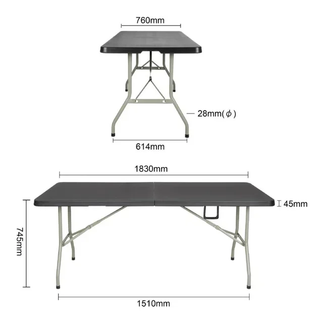 Table Pliante Noire - Longueur 180 cm