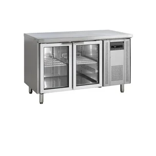 Mesa Refrigerada de Conservação 2 Portas de Vidro GN 1/1 em Aço Inoxidável