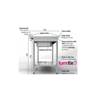 Cheftisch aus Edelstahl mit Spüle links - Breite 160 cm