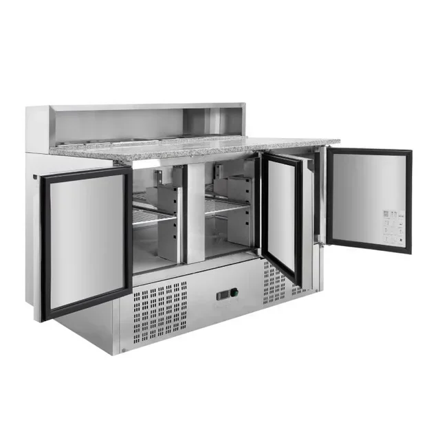 Professioneller Kühlschrank mit 3 Glastüren - 8 GN 1/6 Gastronorm Behälter