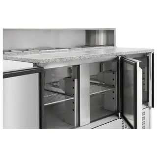 Professioneller Kühlschrank mit 3 Glastüren - 8 GN 1/6 Gastronorm Behälter