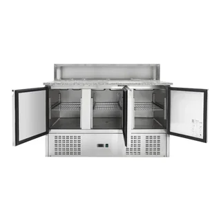 Professioneller Kühlschrank mit 3 Glastüren - 8 GN 1/6 Gastronorm Behälter