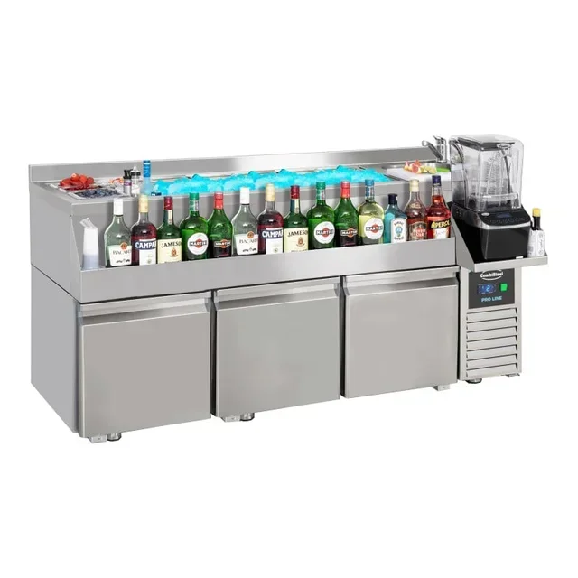Triple Door Refrigerated Table with Integrated Cocktail Counter