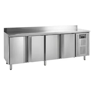 Tavolo Refrigerato Professionale 4 Porte Acciaio Inox - Alzatina Inclinata - Compatibilità GN 1/1