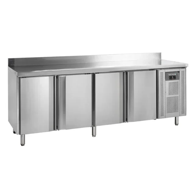 Professional 4-Door Refrigerated Table Stainless Steel - Inclined Backsplash - GN 1/1 Compatible
