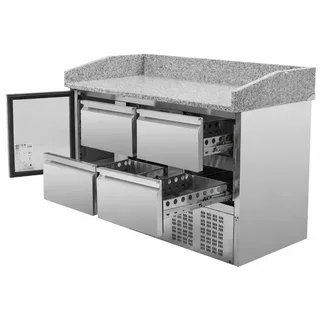 Refrigerated Pizza Cabinet 600x400 - 1 Hinged Door + 4 Gastronorm Drawers
