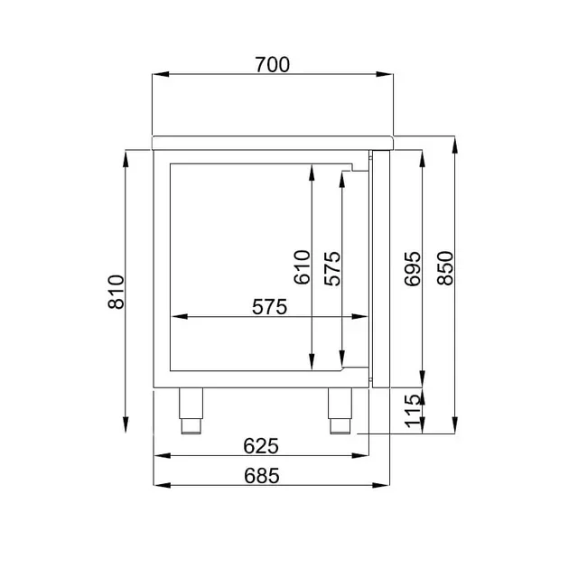 Table Réfrigérée Positive 2 Portes 3 Tiroirs GN 1/1 - Capacité 474 Litres