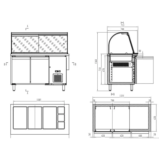 Table Réfrigérée Positive Double Porte - 314 Litres - Compatible 3 Bacs GN 1/1 et 3 GN 1/6