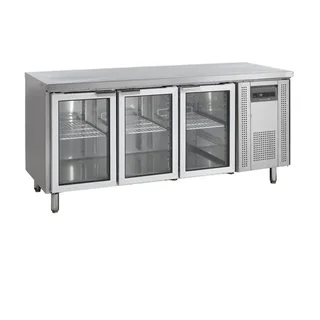 Professional Stainless Steel Refrigerated Table - 3 Glass Doors - GN 1/1 Compatible