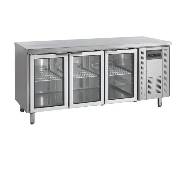 Professional Stainless Steel Refrigerated Table - 3 Glass Doors - GN 1/1 Compatible