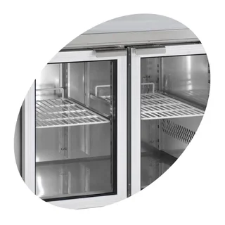 Tavolo Refrigerato 4 Porte Vetro con Alzatina in Acciaio Inox - Compatibile GN 1/1 Gastronorm