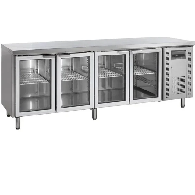 4 Glass Door Refrigerated Counter with Stainless Steel Upstand - GN 1/1 Gastronorm Compatible