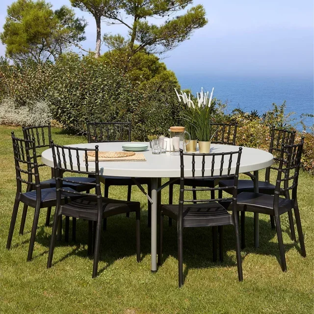 Round Folding Garden Table Verdi - Diameter 150 cm - White Color