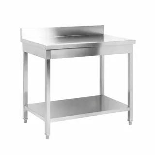 Tavolo da Lavoro in Acciaio Inox Professionale con Alzatina e Ripiano Inferiore - Profondità 700 mm - Larghezza 1000 mm