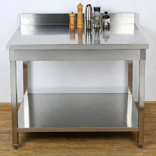 Professioneller Edelstahltisch mit Aufkantung und Unterschrank - Tiefe 60 cm - Breite 60 cm