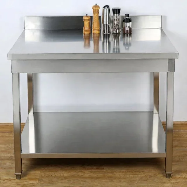 Professioneller Edelstahltisch mit Aufkantung und Unterschrank - Tiefe 60 cm - Breite 60 cm