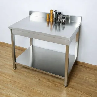 Professioneller Edelstahltisch mit Aufkantung und Unterschrank - Tiefe 60 cm - Breite 60 cm