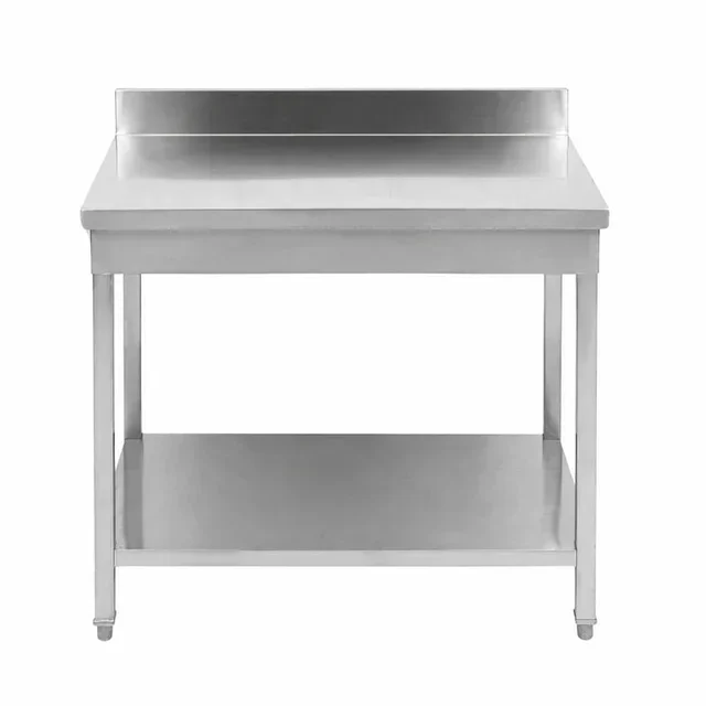 Edelstahl Arbeitstisch mit Aufkantung und Unterboden - Tiefe 700 mm - Breite 600 mm