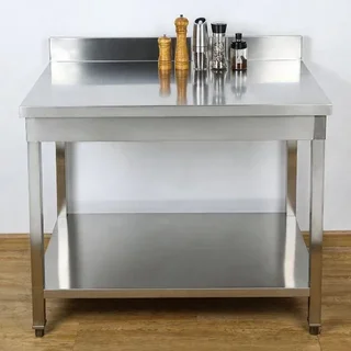 Tavolo da Lavoro in Acciaio Inox con Alzatina e Ripiano Inferiore - Profondità 700 mm - Larghezza 600 mm