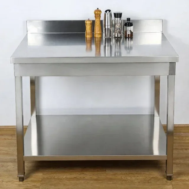 Tavolo da Lavoro in Acciaio Inox con Alzatina e Ripiano Inferiore - Profondità 700 mm - Larghezza 600 mm